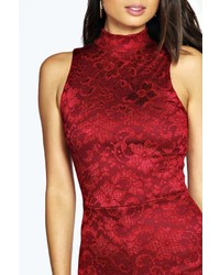 Boohoo Lilly High Neck All Over Lace Playsuit