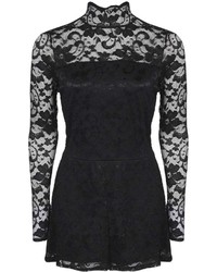 Boohoo Loretta High Neck Long Sleeved Lace Playsuit
