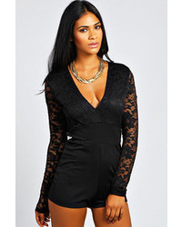 Boohoo Madison Long Sleeved Lace Upper Playsuit