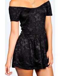 Boohoo Mary Off The Shoulder All Over Lace Playsuit