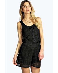 Boohoo Suzy Lace Up Front Sleeveless Playsuit
