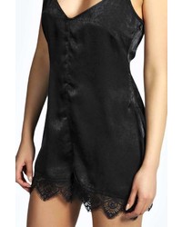 Boohoo Tayler Silky Lace Trim Playsuit