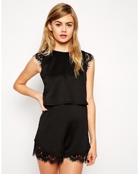 Asos Collection Scuba Romper With Double Layer And Lace Insert