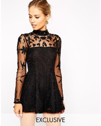 Frock And Frill High Neck Embellished Lace Playsuit