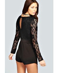 Black Long Sleeve Detail Skort Playsuit