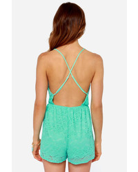 Lulus Where You Are Turquoise Lace Romper