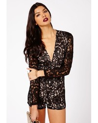 Missguided Andreia Lace Plunge Romper In Black