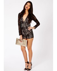 Missguided Andreia Lace Plunge Romper In Black