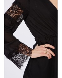 Missguided Bell Sleeve Lace Detail Romper Black