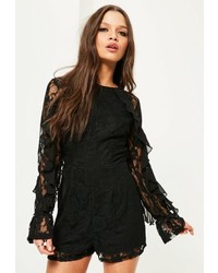 Missguided Black Frill Top Lace Insert Playsuit