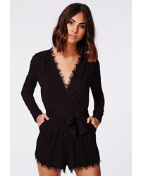Missguided Andreia Lace Plunge Romper In Black, $56, Missguided
