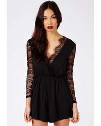 Missguided Ocina Lace Detail Wrap Romper In Black