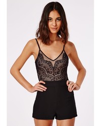 Missguided Strappy Lace Overlay Romper Black