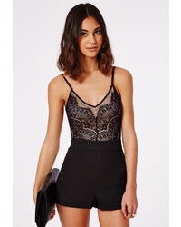 Missguided Andreia Lace Plunge Romper In Black, $56