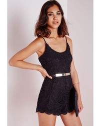 Missguided Strappy Lace Playsuit Black