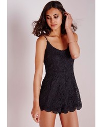 Missguided Strappy Lace Playsuit Black