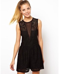 Asos Playsuit In Lace With Deep V Detail