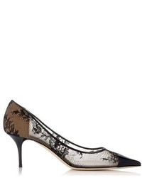 Jimmy Choo Anvil Black Lace And Patent Pointy Toe Pumps
