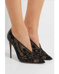 Valentino Leather Trimmed Guipure Lace Pumps Black