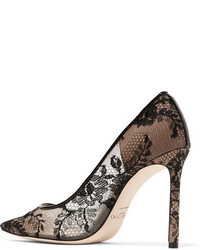Jimmy Choo Romy 100 Leather Trimmed Lace Pumps Black