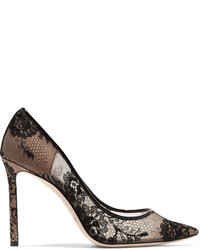 Jimmy Choo Romy 100 Leather Trimmed Lace Pumps Black