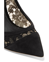 Dolce & Gabbana Suede Paneled Corded Lace And Mesh Pumps Black