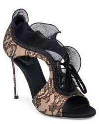 Rene Caovilla Lace And Ruffle Trimmed Sandals