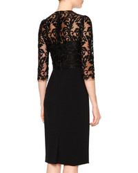 Dolce & Gabbana 34 Sleeve Lace Cady Sheath Dress Black