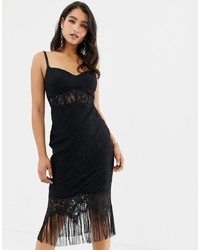 Forever New Lace Corset Midi Dress With Tassel Hem In Black