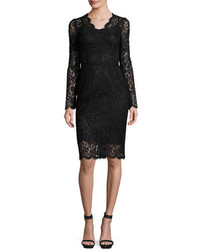 Dolce & Gabbana Lace Long Sleeve V Neck Sheath Dress Black
