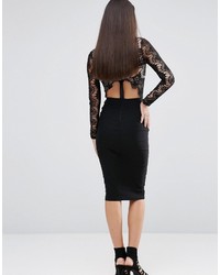 Rare London Pencil Dress With Scallop Lace Bodice And Sleeve