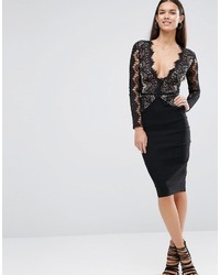 Rare London Pencil Dress With Scallop Lace Bodice And Sleeve