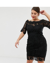 Paper Dolls Plus Off Shoulder Crochet Midi Dress With Frill Sleeve In Black
