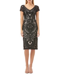 JS Collections Short Sleeve Soutache Mesh Cocktail Dress