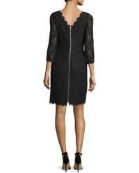 Diane von Furstenberg Zarita 34 Sleeve Lace Sheath Dress Black