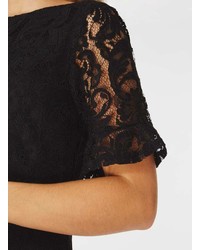 Black Flute Sleeve Lace Shift Dress