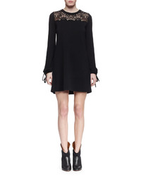 Chloé Chloe Long Sleeve Lace Inset Shift Dress Black
