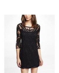 Express Embroidered Lace Shift Dress Black X Small