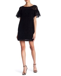 Laundry by Shelli Segal Flocked Lace Pleated Sleeve Shift Dress