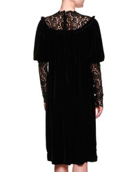 Dolce & Gabbana Lace Inset Gathered Neck Shift Dress Black