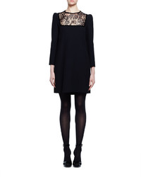 Alexander McQueen Long Sleeve Lace Inset Shift Dress Black