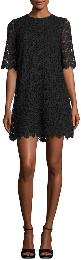 Kate Spade New York Short Sleeve Daisy Lace Shift Dress Black, $448 |  Neiman Marcus | Lookastic