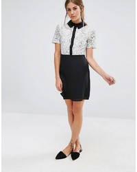 Fashion Union Shift Dress With Lace Top And Contrast Collar