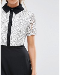 Fashion Union Shift Dress With Lace Top And Contrast Collar