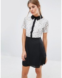 Fashion Union Shift Dress With Lace Top And Contrast Collar
