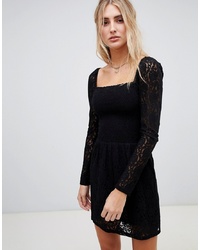 Wild Honey Square Neck Dress With Long Sleeves In Lace