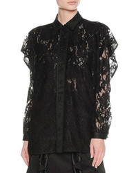 Francesco Scognamiglio Layered Ruffle Lace Shirt Black