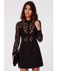 Missguided Kalesey Lace Bodycon Shirt Dress Black