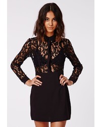 Missguided Kalesey Lace Bodycon Shirt Dress Black