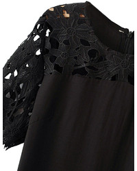 Choies Black Blouse With Contrast Lace Panel